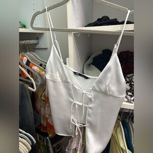 Zara White Satin Lace-Up Chemise